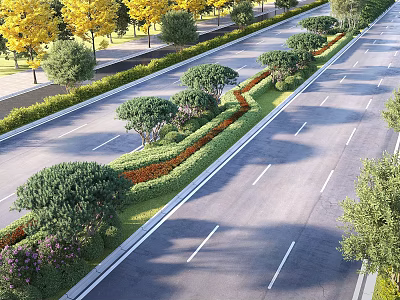 Well Arranged Plant Combinations with Shrubs Flowers and Trees in Road Landscape 3d model