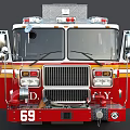 Red FDNY Fire Truck With Ladder Water Tank And Number 69