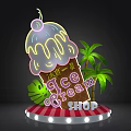 Neon Ice Cream Shop Sign With Dripping Cream Cherry And Palm Trees