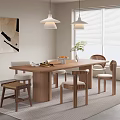 Modern Dining Room Interior With Wooden Dining Table Chairs Pendant Lights Wall Art And Plant