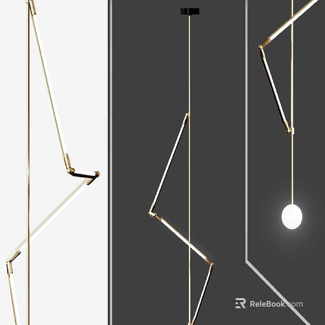 Modern Geometric Metal Pendant Lights With Linear Frame And Hanging Light Bulb 3d model