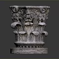 Intricate Carved Stone Column With Classical Floral Motifs And Detailed Base