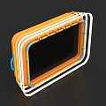 Modern Neon Frame With Colorful Stripes Red Dots And Blue Handle Design