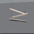 Modern Linear Chandelier Design With Hanging Long Light Strips And Wooden Metal Accents