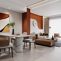 Modern Dining Living Room Interior Design With Dining Table Chairs Sofa And Open Layout 3d model