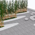Bonsai Potted Plants Arranged Along Curved Stone Paths In Modern Garden