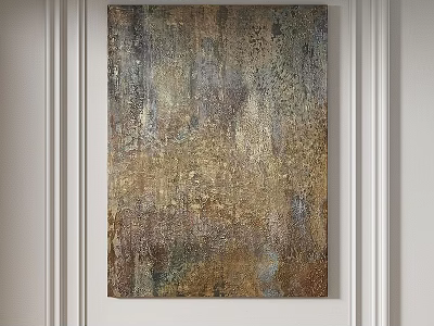 Abstract Painting With Gold Brown Gray Textures On White Wall In Minimalist Interior 3d model