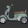 Light Blue Vintage Scooter With Round Headlight Beige Seat And Rear Rack