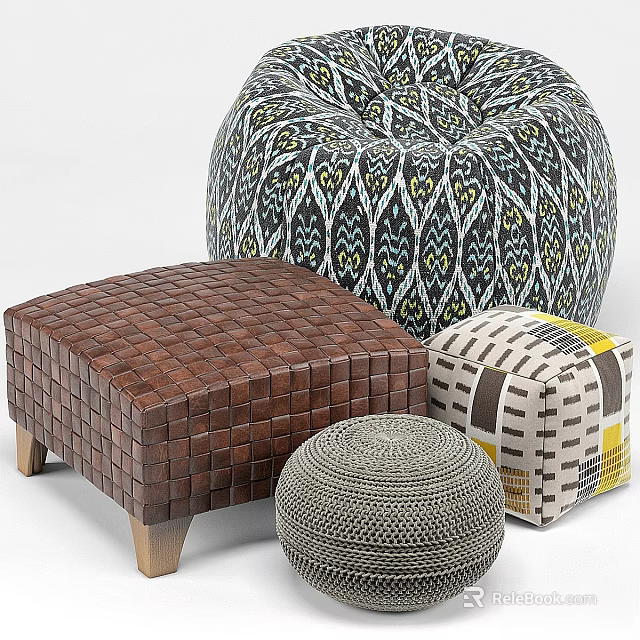 Varied Ottoman Designs Featuring Woven Textures And Geometric Patterns For Living Room 3d model 
