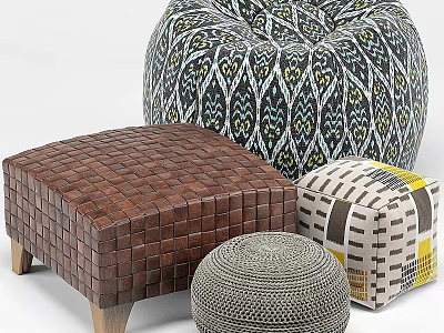 Varied Ottoman Designs Featuring Woven Textures And Geometric Patterns For Living Room 3d model