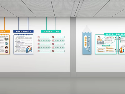 Exhibition Hall Culture Wall with Information Panels Charts and Illustrations 3d model