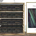 Modern Entryway Console Cabinet with Black Wood Gold Metal Frame and Drawers