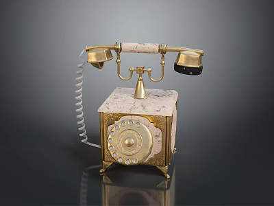 Vintage Classic Telephone Design With Rotary Dial Brass Accents And Marble Base 3d model