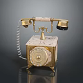 Vintage Classic Telephone Design With Rotary Dial Brass Accents And Marble Base