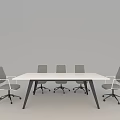 Modern White Conference Table With Six Gray Rolling Office Chairs 3d model