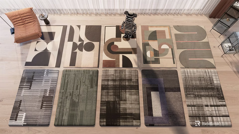 Various Square Rugs With Geometric Patterns And Abstract Designs For Home Decor 3d model 