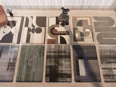 Various Square Rugs With Geometric Patterns And Abstract Designs For Home Decor 3d model