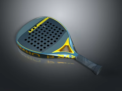 Professional Blue and Yellow Padel Racket With Hole Pattern And Grip Design 3d model