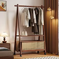 Wooden Ladder Clothes Rack With Hanging Clothes And Rattan Storage Basket