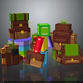 3D Pixel Style Characters And Creatures With Blocky Structures And Various Colors 3d model