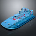 Blue Hovercraft Model With Large Propeller Fans And Detailed Deck Features 3d model