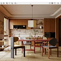 Modern Middle Ancient Style Restaurant Solid Wood Rectangular Dining Table Art Leisure Dining Chair Single Chair Ornaments Combination 3d model