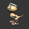 Cartoon Yellow Bird Character With Colorful Decorative Headband And 3D Model Design Features