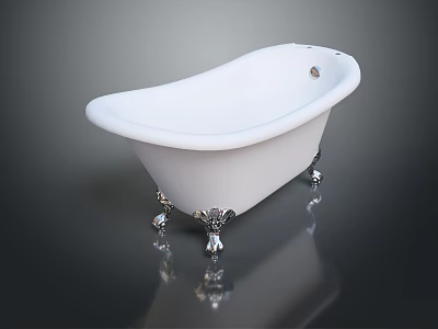 Elegant White Bathtub With Silver Metal Feet And Classic Design 3d model