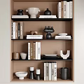 Assorted Decorative Ornament Set With Books Sculptures And Dishes On Shelf