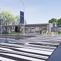 Road Facilities With Zebra Crossing Yield To Pedestrians Text Lane Lines Street Lamps And Sidewalks