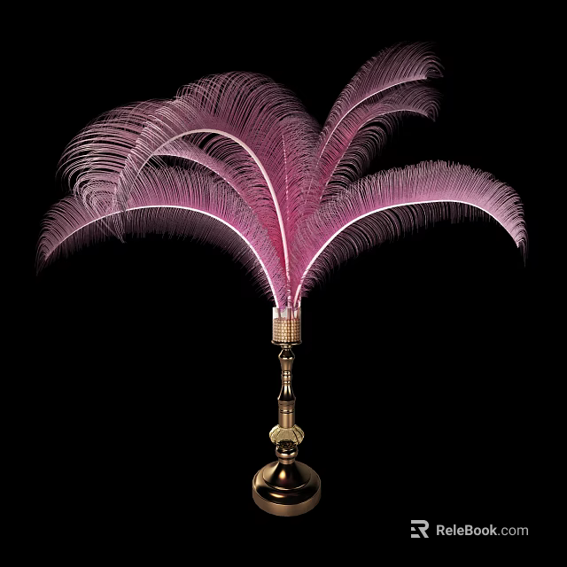Exquisite Ornamental Decor Piece With Pink Feathers And Golden Base Design 3d model 