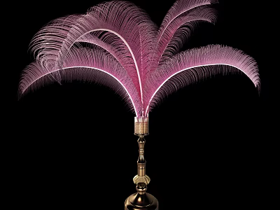 Exquisite Ornamental Decor Piece With Pink Feathers And Golden Base Design 3d model