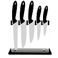 Five Piece Kitchen Knife Set In Transparent Acrylic Block With Black Base 3d model