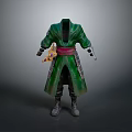 Mythical Character Outfit With Green Robe Red Sash And Creature Claw Weapon