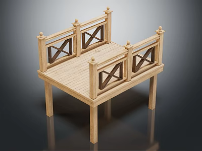 Wooden Platform Structure With Cross Design Railings And Support Legs 3d model