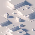 Cartoon Street Scene With Red Fire Truck White Camper Van Small Buildings And Traffic Cones