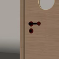 Red Metal Door Handle on Wooden Door with Matching Lock Design Elements