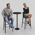 Two People Sitting On Black Bar Stools Next To Round High Table