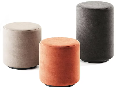 Velvet Round Poufs in Beige Orange and Dark Gray for Living Room Decor 3d model