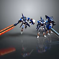 Blue And White Sci Fi Robot Models With Flame Weapon And Long Sword