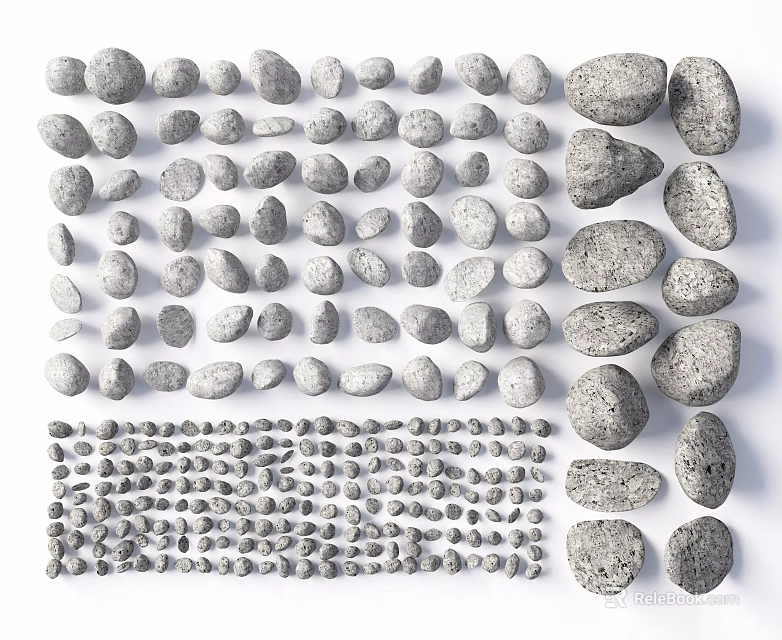 Gray Natural Stones in Various Sizes Shapes and Arranged Patterns with Small Pebbles 3d model 