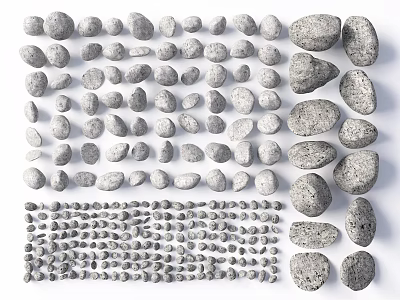 Gray Natural Stones in Various Sizes Shapes and Arranged Patterns with Small Pebbles 3d model