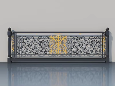 Black And Gold Swing Door With Intricate Curly Patterns And Ornate Design Details 3d model