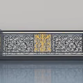 Black And Gold Swing Door With Intricate Curly Patterns And Ornate Design Details