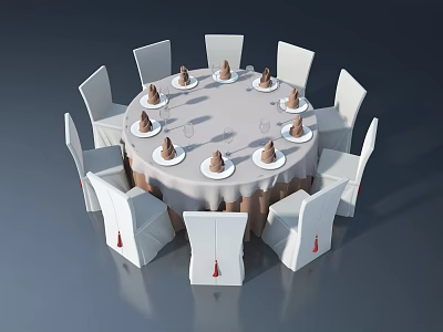 Swing Door In Dining Setting With Round Table White Chairs And Tableware 3d model