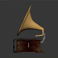 Classic Vintage Gramophone Design With Golden Horn Wooden Base And Cloth Cover