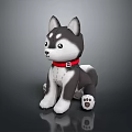 Plush Black and White Husky Stuffed Toy With Red Collar Sitting Pose
