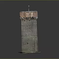 Medieval Brick Tower Architectural Model With Red Top And Green Base