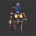 Orange Mechanical Humanoid Robot With Transparent Head Blue Interior And Yellow Circular Parts