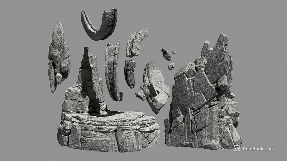 Garden Ornaments with Natural Rock Formations and Decorative Stone Landscape Elements 3d model 